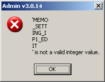 IPCam Admin utility v3.0.14 - MEMOの値をクリックするとエラー