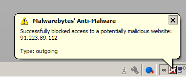 Malwarebytesにて悪質サイトのロードをブロックした時