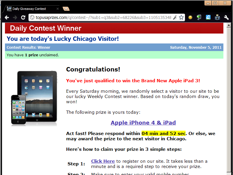 転送先の悪質なウェブサイト