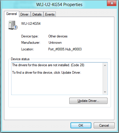 プロパティーの画面からUpdate Driverをクリック