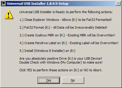 Universal USB Installer 1.8.9.9 Installation Dialog